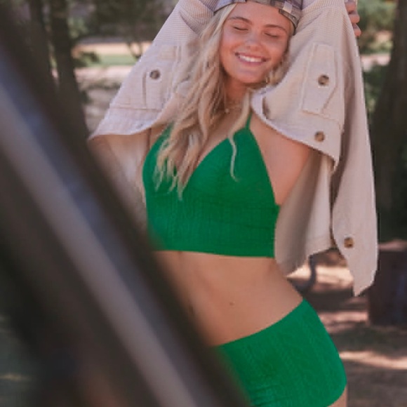 🍀Aerie Green cable lace longline  Bra - Picture 1 of 5
